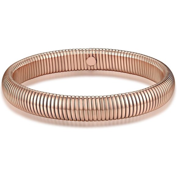 Women Gold Stainless Steel Stretch Flexible Wide Wristband Bangle Chain Bracelet - Picture 1 of 9